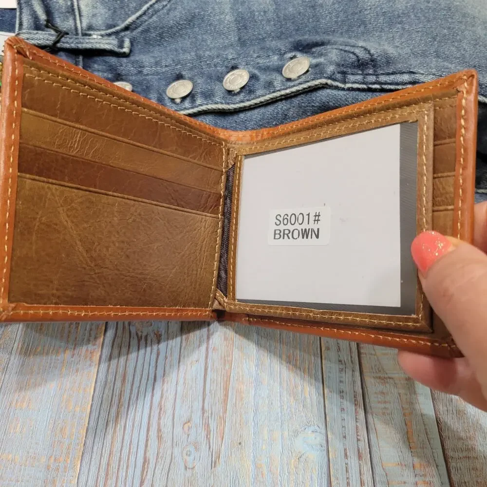 Western Mens wallet Western GENUINE LEATHER Short Lasercut Layered Tan & Teal